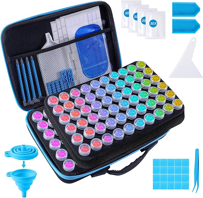 LYMUSUMI Diamond Art Storage Containers 120 Slots Diamond Painting Accessories and Tools Portable Bead Organizer Boxes for Adults（Blue）