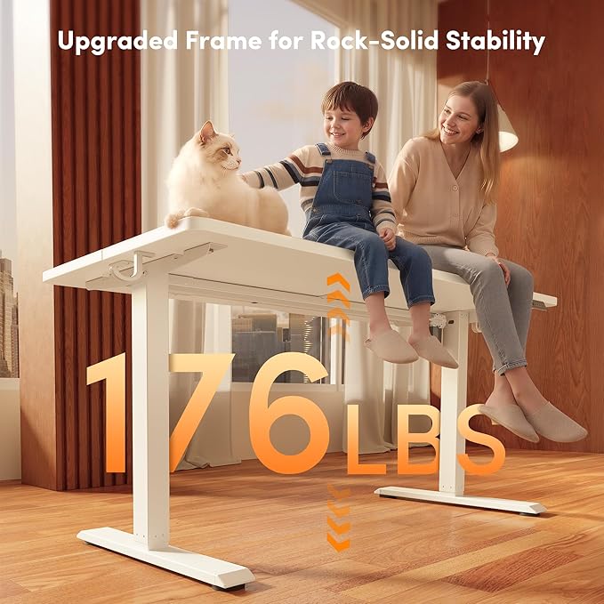 FEZIBO 40 x 24 Inchs Electric Standing Desk, Height Adjustable, Sit Stand Up, Computer Office Desk with Splice Board, White Frame/White Top