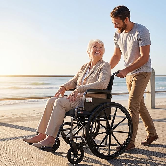 NOVA Medical Products Coccyx Gel Memory Foam Seat & Wheelchair Cushion in 4 Sizes, Comfortable on the Tailbone Cushion with Removable Water Resistant Cover, 3” Thick Gel Memory Foam Seat Pad with Attachment Straps, Black, 3" x 16" x 16"