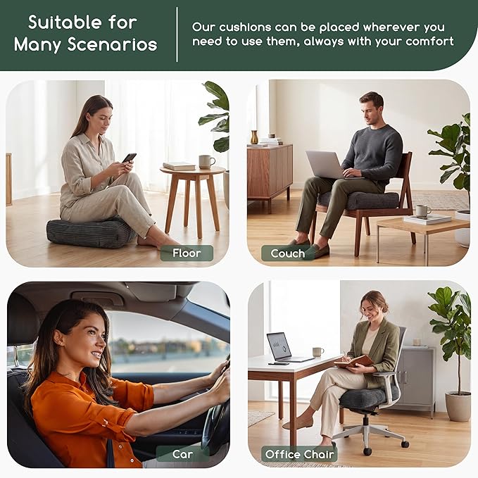HIGOGOGO Tufted Corduroy Recliner Seat Cushion for Elderly, 20x20x5 Inch Large Square Seat Cushion for Recliner Chair, Floor Pillow, Office Chair, Car, No Pressure on Thighs, Dark Grey