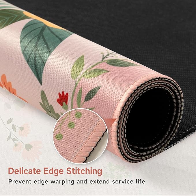HAOCOO Large Pink Mouse Pad, Waterproof Cute Keyboard Mat, Non-Slip Desk Mat for Cubicle, 35.4" x 15.7" Desktop Mat with Stitched Edges, Girly Desk Organizers & Accessories for Women
