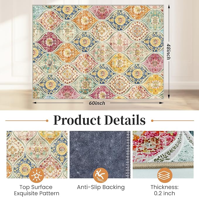 Office Chair Mat for Hardwood Floor & Tile Floor,48"X 60" Heavy Duty Desk Chair Mat for Hard Floors, Under Desk Rug for Rolling Computer Chair,Anti Slip,Low Pile Carpet Floor Protector-Multi