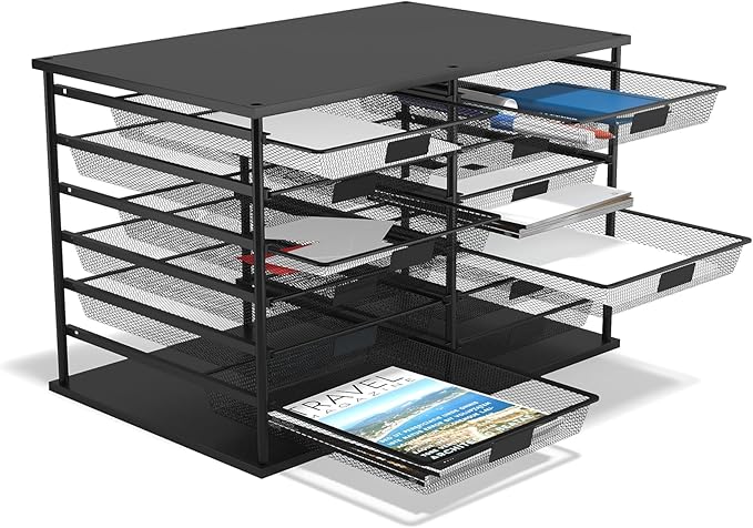 TRU RED Wire Mesh File Organizer, 12‑Compartment, Matte Black – High‑Capacity Vertical Desktop Sorter for Files & Mail