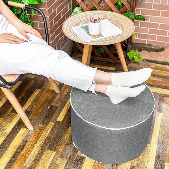 Outdoor Ottoman Outdoor Ottomans for Patio 20x12 Inches Modern Lightweight Foam Stuffed Pouf Outdoor Footstool Footrest Foot Stool Waterproof (Gray)