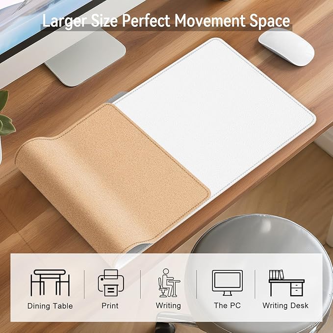 Leather Mouse Pad with Stitched Edge, Waterproof Gaming Mouse Mat for Computers, Laptop, Office & Home (White, 25"*13")