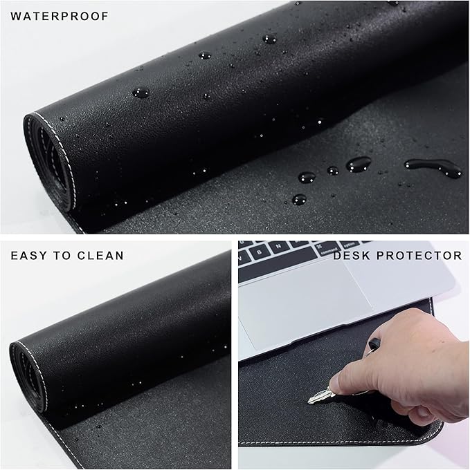 VYAAA Leather Desk Mat, 51"×27.5" Large Mouse Pad, Desktop Protector for Desk, Multifunctional Keyboard Mouse Pad for Home or Office (Black)
