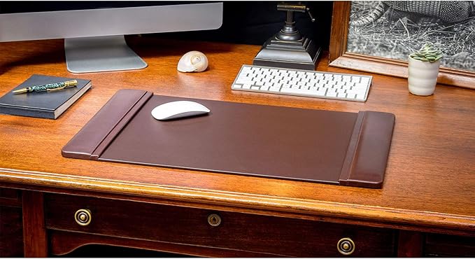 Dacasso 22" x 14" Chocolate Brown Leather Desk Pad with Side Rails - Executive Desk Surface Protector - Luxury Leather Blotter for Writing