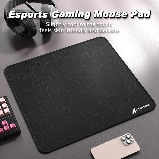 ATTACK SHARK CM02 Gaming Mouse Pad for Esports Speed Large Mouse mats for Desk Waterproof Surface Stitched Edges and Anti-Slip Rubber Base Size L Laminate 17.72” x 15.75” x 0.16” Black Contour