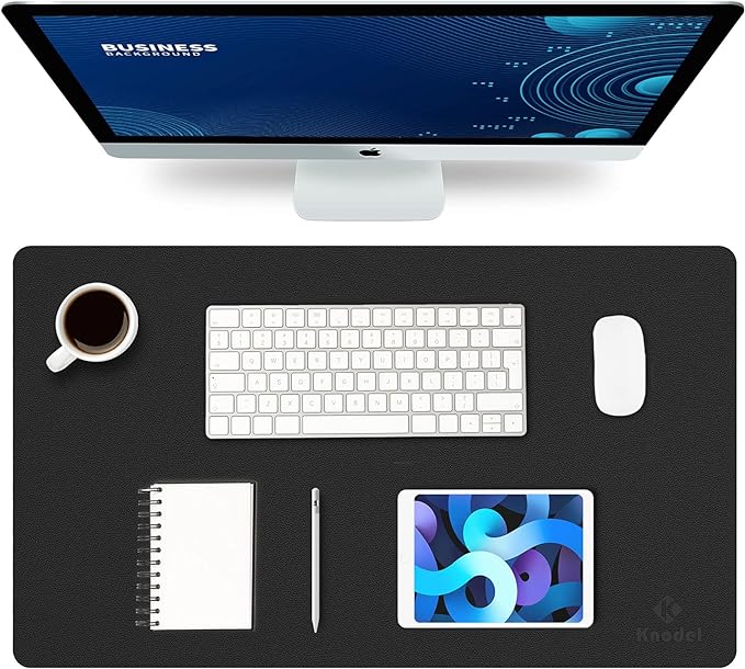 K KNODEL Small Office Leather Desk Mat, Mouse and Keyboard Pad, Computer and Laptop Mat, Desktop Protector and Cover, Writing Pad and Blotter (23.6"x13.8", Black)