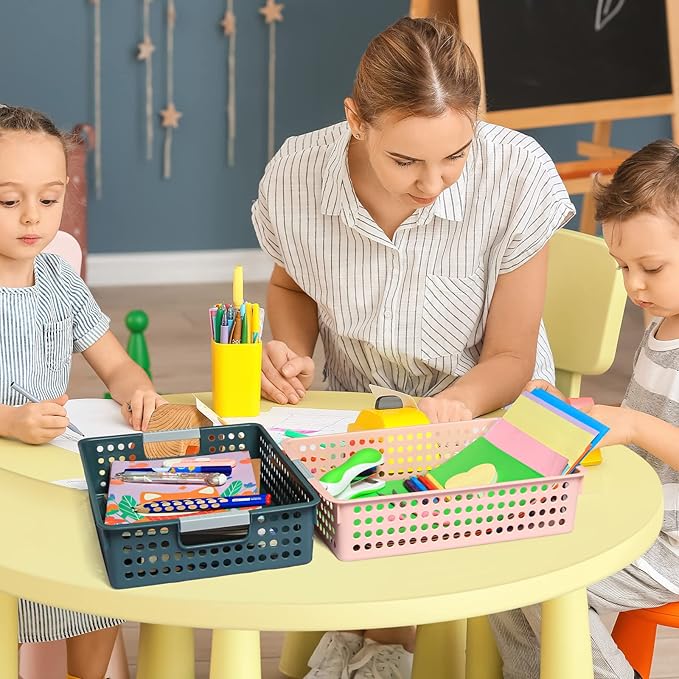 DLUCKY 4Pcs Classroom Organization and Storage Paper Tray Holds 4A Paper, Trays for Classroom Toy, Crayons, Handicrafts Storage, Also for Library, Drawers, Office, Kitchen, Bathroom(sky blue)