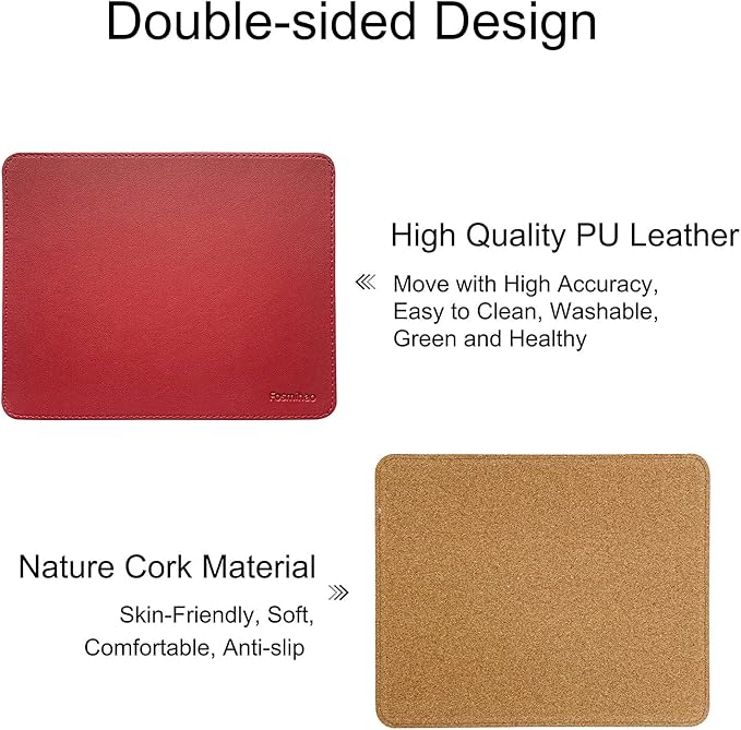 Leather Mouse Pad - Wood Mouse Pad, Double Side Mouse Pad with Stitched Edge, Waterproof Ultra Thin Mouse Pad for Computers, Laptop, Office & Home, 10.2 x 8.3 Inch, 1 Pack (Burgundy)