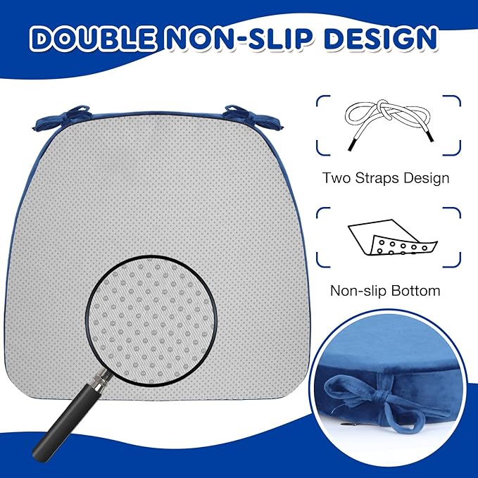 Chair Cushions Set of 1, D-Shaped Seat Cushion for Chair, Non Slip Chair Pads with Ties, 17" x 16" x 2", 40D Foam, Removable Washable Cover, Seat Cushions for Kitchen Chairs, Velure Royal