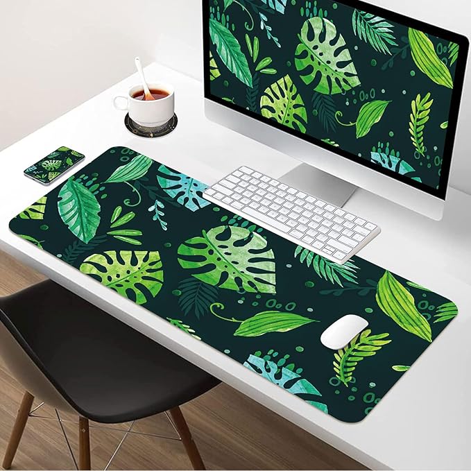 Green Desk Mat 35.4" x 15.7", Cute Plant Cool Desk Pad Keyboard Mat Flower Mouse Pad Green Desk Mat Desk Decor with Stitched Edges Non-Slip Large Computer Matt 35.4" x 15.7", Greenery