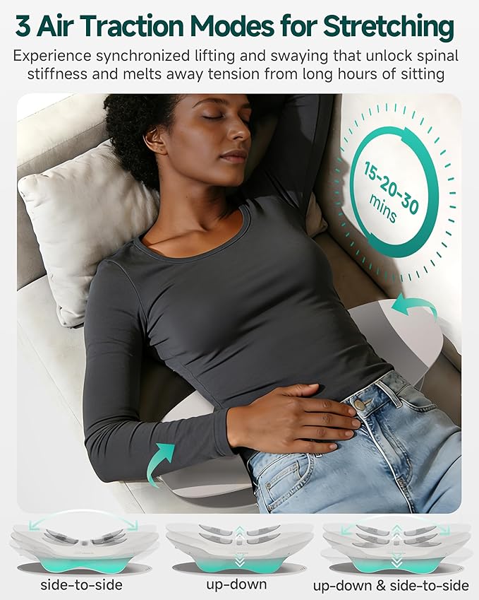 Snailax Lumbar Massager with Heat - Air Compression Back Stretcher for Lower Back, Cordless Waist Massagers with Vibration, 8 Height Levels, Rechargeable Lumbar Support for Home Office Travel