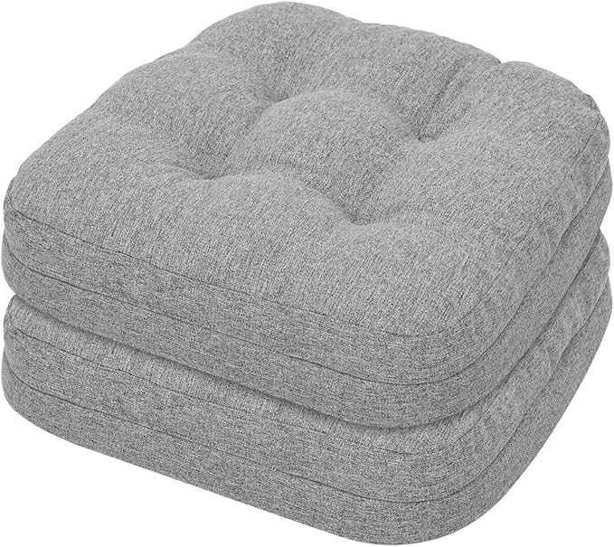 baibu Set of 2 Dining Chair Cushions, Dual-Layer Patent Design Memory Foam Kitchen Chair Cushions, Non-Slip Seat Pads with Ties, 16.5 x 16.5 x 3.5in, 2 Pack, Light Grey