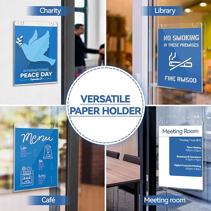 Daofary Acrylic Sign Holder 8.5 x 11 Wall Mount, 18 Pack Clear Acrylic Wall Picture Frame with Double-Side Tape, Document Paper Poster Display for Office, Store, Restaurant (Adhesive Tape, Screws & Hanging Rope Included)