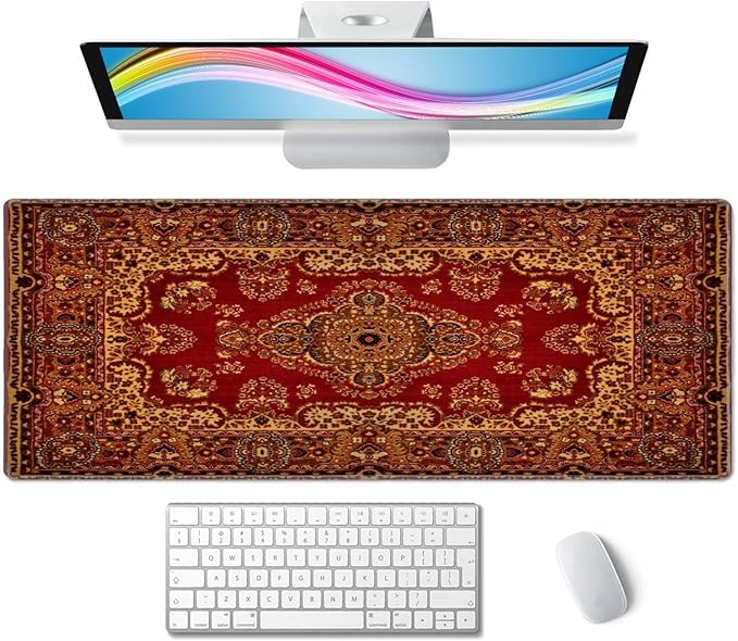 Rug Desk Mat Vintage Retro Boho Large Extended Mouse Pad XL Desk Pad Gaming Mousepad Keyboard Mouse Mat for Computer Laptop 31.5''X11.8'' Non-Slip Rubber Base with Stitched Edges
