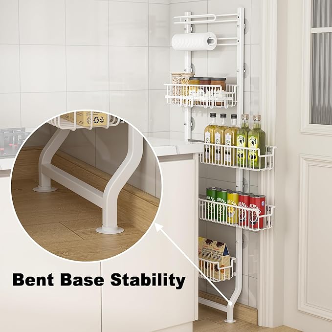 BUKFEN 6-Tier Slim Corner Shelf, Spice Rack Next to Fridge Slim, Narrow Storage Cabinet Organizer for Kitchen,Bathroom，White