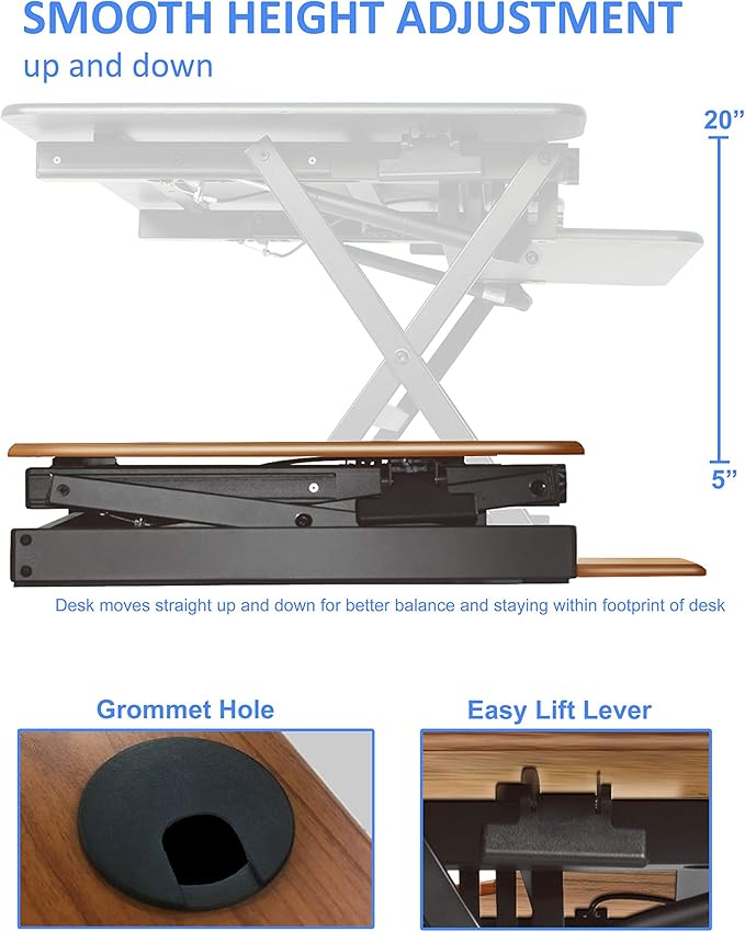 Rocelco 40" Large Height Adjustable Standing Desk Converter - Quick Sit Stand Up Dual Monitor Riser - Gas Spring Assist Computer Workstation - Retractable Keyboard Tray - Teak Wood Grain (R DADRT-40)