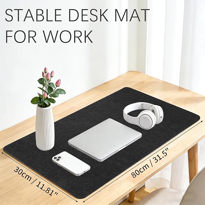 Felt Desk Mat,Large Mouse Pad Desk Mat for Office & Home,Non-Slip Desk Blotter,Felt Desktop Mat for Laptop,Computer,Writing 31.5"x11.8" Black