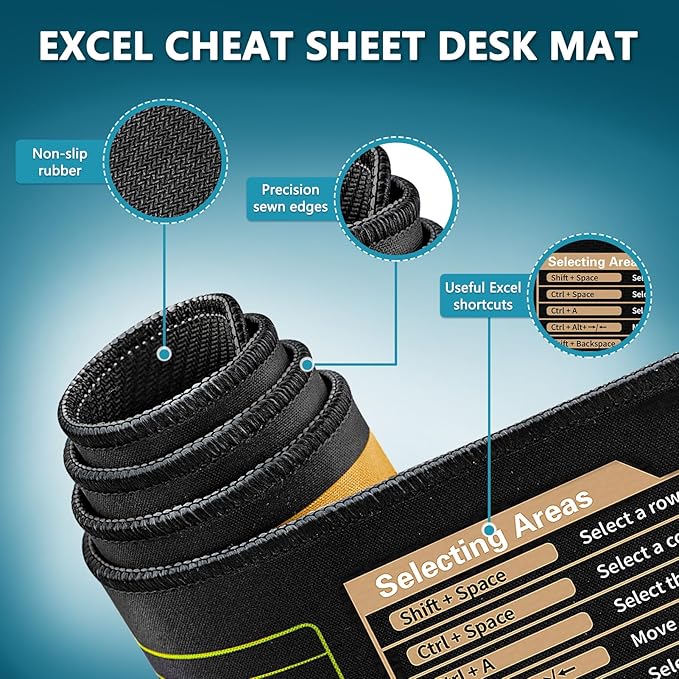 Excel Cheat Sheet Desk Pad - Large Mouse Pad - Excel Cheat Sheet Desk Mat, Non-Slip Base Mousepad Suitable for Office, Computer Games, Desk Mat and More (2, 31.5" x 11.8")