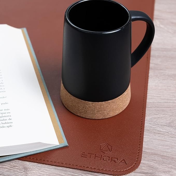 Desk Mat -Computer Desk mat with Non Slip Suede Bottom with Stitched Edges- Waterproof - Leather Desk pad PU Desk Cover for Home, Mouse, Makeup Mat for Vanity (Brown, 35.4 X 15.7)