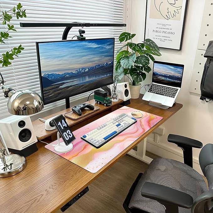 Desk Mat Mouse Pad Gaming Desk Pad XL Large Mouse Mat Office Decor Accessories (Pink Gold and Flowing Sand)