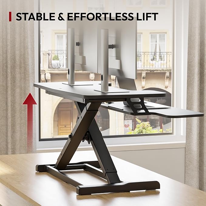 SANODESK 36" Standing Desk Converter, Adjustable Sit Stand Desk Riser with Effortless Lifting for Home Office, Standing Desk Topper for Dual Monitors, Computer Lift with Keyboard Tray, Black