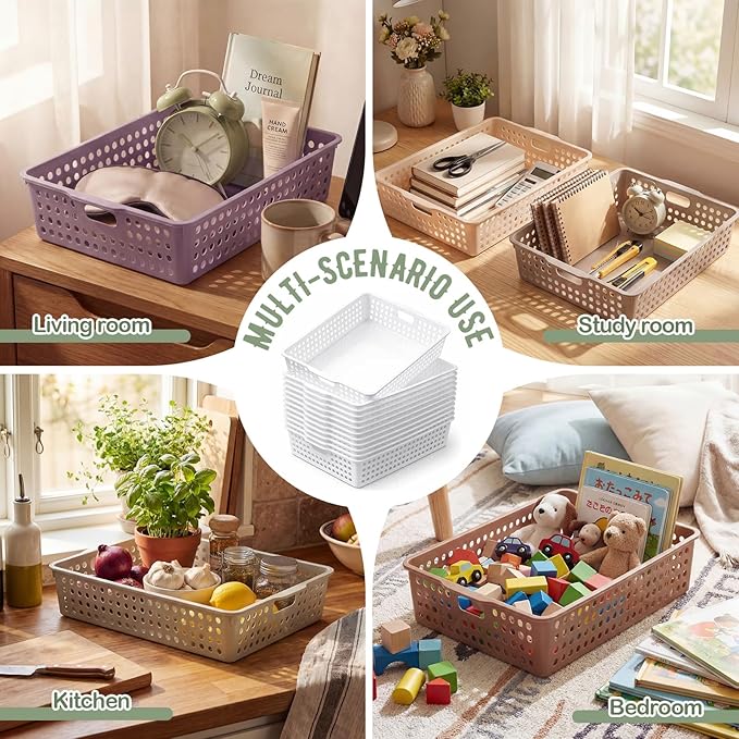 Geetery 12 Pack Classroom Storage Baskets with Handle 14''x10'' Paper Tray Holds A4 Turn in Trays Plastic Paper Baskets Desk Organizer Bin for Classroom, Library, Office, Home (Terrazzo Color)