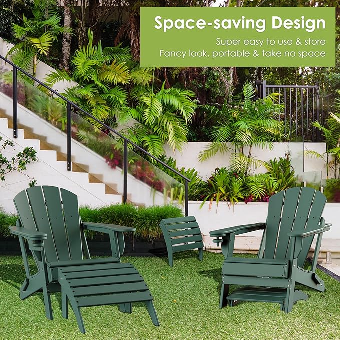 GREENVINES Adirondack-Ottoman | Set of 2 | HDPE Plastic | Outdoor Footrest | All Weather | Foot Stool | Foot Rest | Forest | for Adirondack Chair | for Patio Backyard Pool