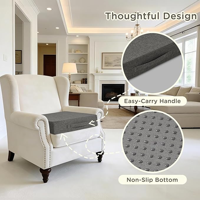 Recliner Cushions for Elderly Square Chair Pads with Non-Slip Bottom for Couch Armchairs Booster Comfy 20"x20"x3.8" Recliner Cushion for Long Sitting with Washable Cover 1 Pack Light Grey