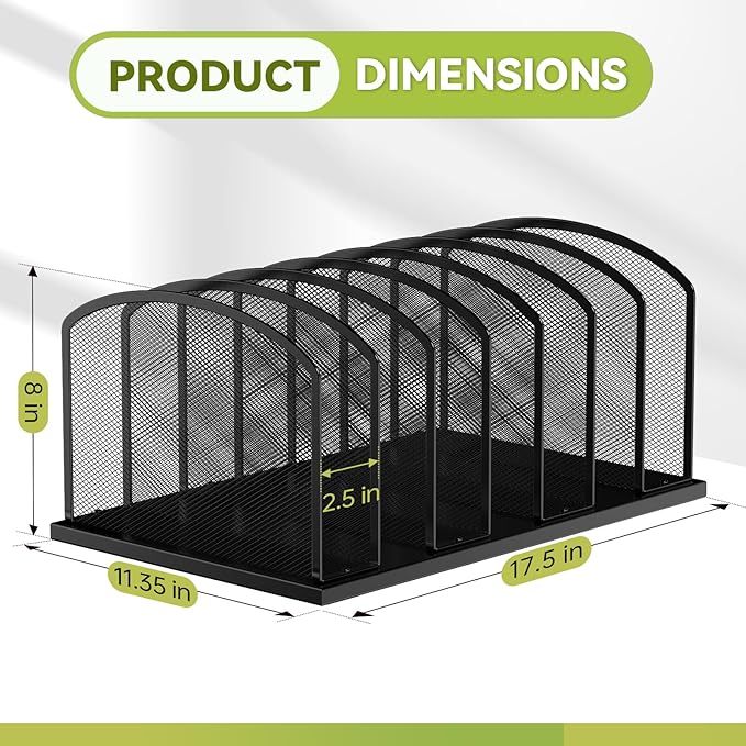 MINDEPOT Desk File Organizer 7 Sections Upright Mesh File Sorter Organizer for Desk, Office Organization File Holder for Home, Office & Classroom (Black, 2Pack)