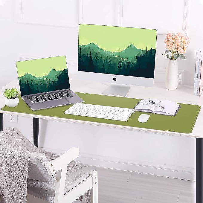 AFIING Cork Desk Mat 47" x 17", Dual-Sided Natural Cork & PU Leather Desk Pad, Non-Slip Waterproof Large Mouse Pad for Office, Home & Gaming (Olive Green)