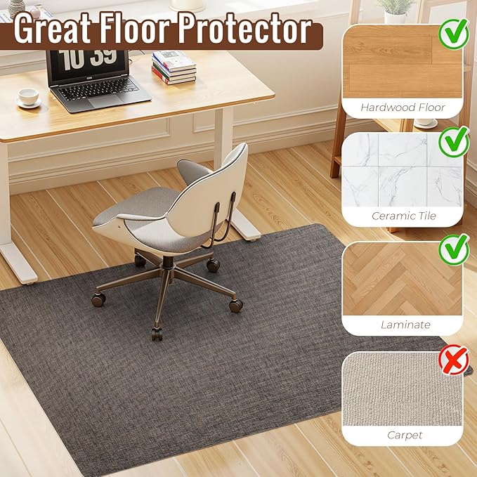 Wansimoo Office Chair Mat for Hardwood and Tile Floor, 40"x55" Floor Mat, Heavy Duty Computer Gaming Chair Mat, Anti-Slip, Non- Curve, Desk Chair Mat,Floor Protector for Home Office(Coffee)