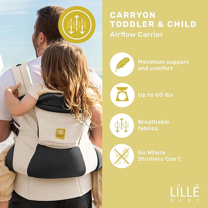 LÍLLÉbaby 3-in-1 Ergonomic CarryOn Airflow DLX Toddler Carrier with Lumbar Support & Breathable Mesh Lining (25-60 lbs), Multi-Position Carrying for Hiking & Travel (Moonbeam)