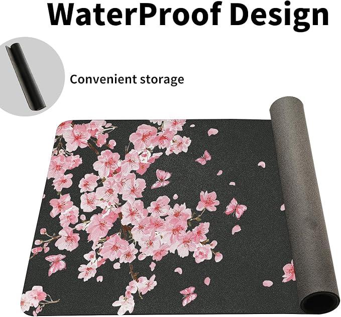 Pink Cherry Blossoms Desk Mat, Classic PU Leather Desk Pad for Women - Large Non-Slip Office Mat for an Elegant Gaming & Home Workspace（27.56 * 13.78in）
