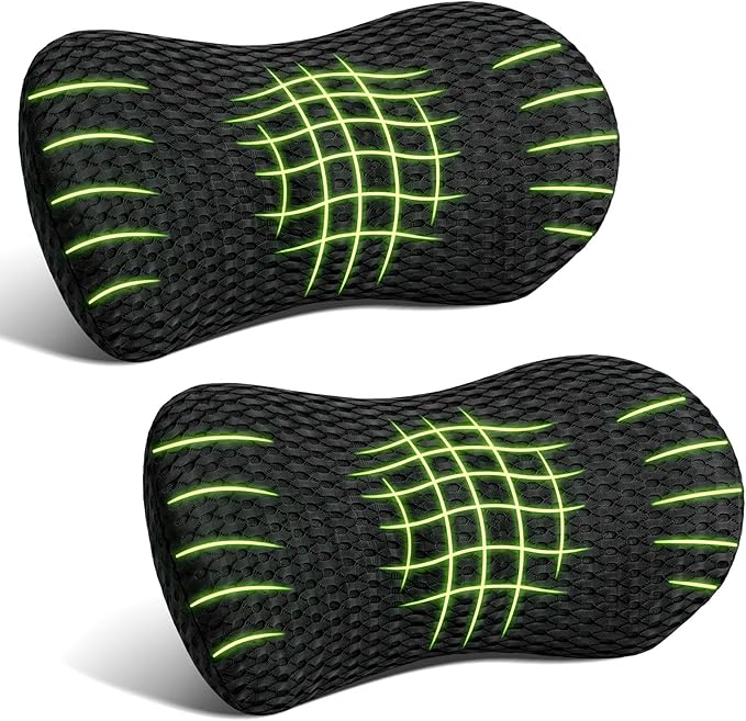 Wenqik 2 Pcs Lumbar Support Pillow Memory Foam Back Cushion Breathable Mesh Removable Washable Cover Ergonomic Design for Car Seat Lower Back Pain Relief Black Support Pillow Sitting Driving Traveling