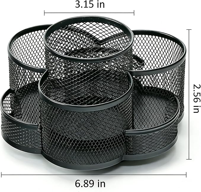 Multifunctional Desk Pen Holder,360°Rotating Metal Mesh Pen Holder,Office Learning Stationery Organiser (Black)