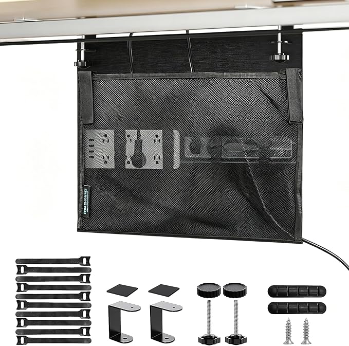 No Drill Under Desk Cable Management and Privacy Panel 2 in 1 | Modesty Panel with Cord Organizer |Felt Standing Desk Back Skirt for Office,Home(23.6")