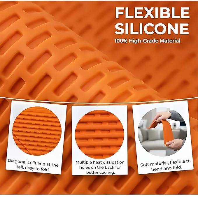 Flexible Silicone Aluminum Phone Holder Tablet Stand with Charging Port Design, Foldable Airplane Laptop/Phone Stand for Home Office Travel (Orange)