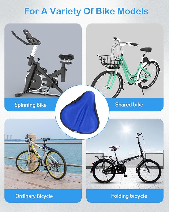 CUNCUI Bike Seat Cushion, Gel Bike Seat Cover, Bicycle Seat Cushion Covers for Women Men Comfort Compatible, Suitable for Outdoor and Indoor (11x10 inch)-Blue