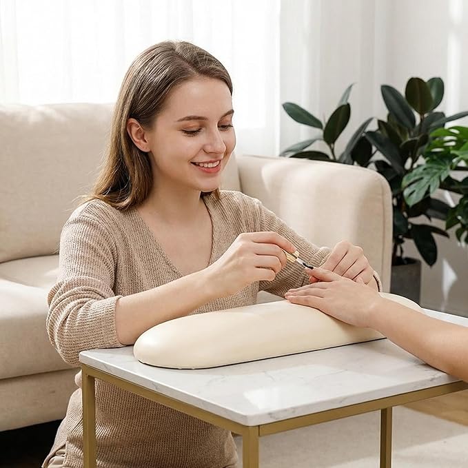 Nail Arm Rest Cushion, Nail Hand Rest Pillow for Manicure, Leather Nail Cushion Arm Rest for Nails Tech, Ergonomic Hand Rest for Nails Tech, Waterproof Nail Arm Rest for Salon Table, White