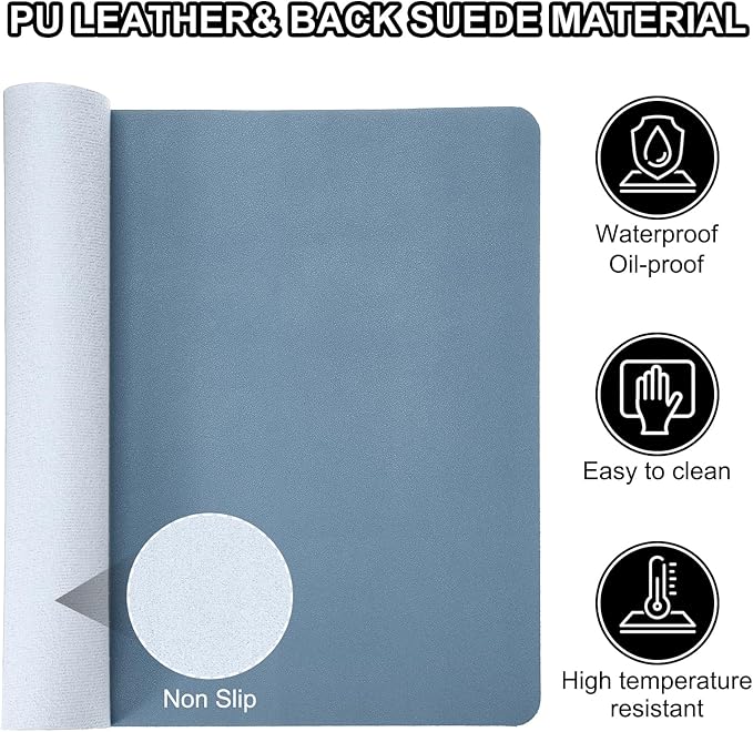 PATIKIL 31"x15" Non-Slip Waterproof PU Leather Desk Pad for Office, Home Work Study - Grey Blue
