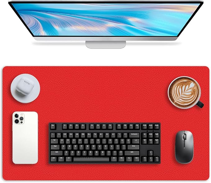 Leather Desk pad Protector, Office Mat, Large Mouse Mat, Non-Slip PU Leather Blotter, Laptop Desk Pad,Waterproof Laptop Computer Desk Keyboard Mat for Office/Work/Home/Decor (red, 47in*23in)