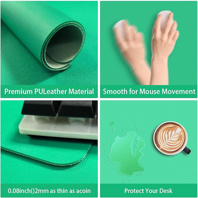 Leather Desk pad Protector, Office Mat, Large Mouse Mat, Non-Slip PU Leather Blotter, Laptop Desk Pad,Waterproof Laptop Computer Desk Keyboard Mat for Office/Work/Home/Decor (Green, 37 * 18in)