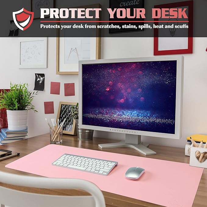 K KNODEL Non-Slip Desk Mat, Desk Pad, Desk Blotter, Desktop Mat for Desk, Large Desk Protector, Office Computer and Laptop Mat for Desk (31.5"x15.7", Pink)
