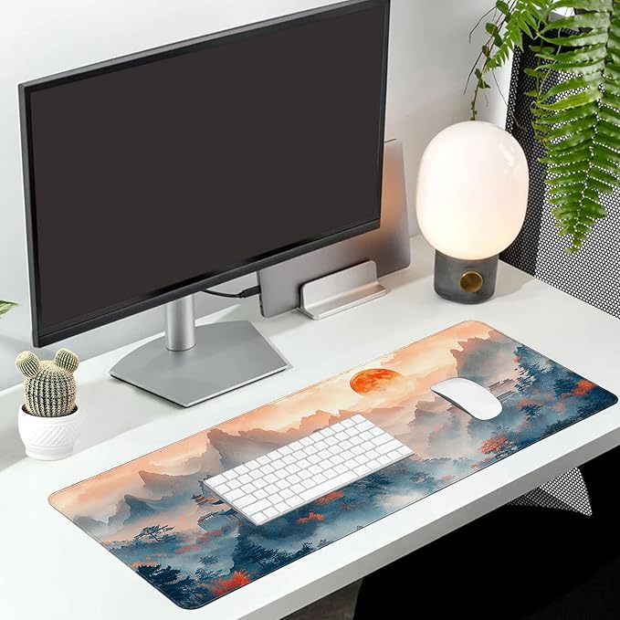 Long Gaming Mouse Pad Extended Anime Large Desk Pad with Non-Slip Base Full Keyboard Mat with Stitched Edges for Gaming and Office 31.5 x 11.8 inches (Mountain View)