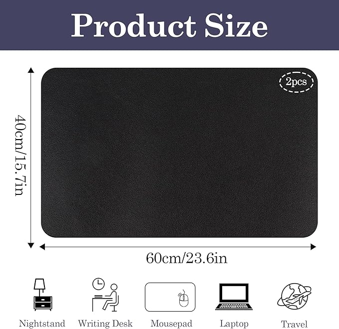 Klmnop 2 Pcs Nightstand Mat 1.8mm Thick, Double-Sided Use Waterproof Nightstand Leather Protector, 15.8" x 23.6" Bedside Table Cover–Protect Nightstands Coffee Tables Dresser Tables from Liquids Dirt