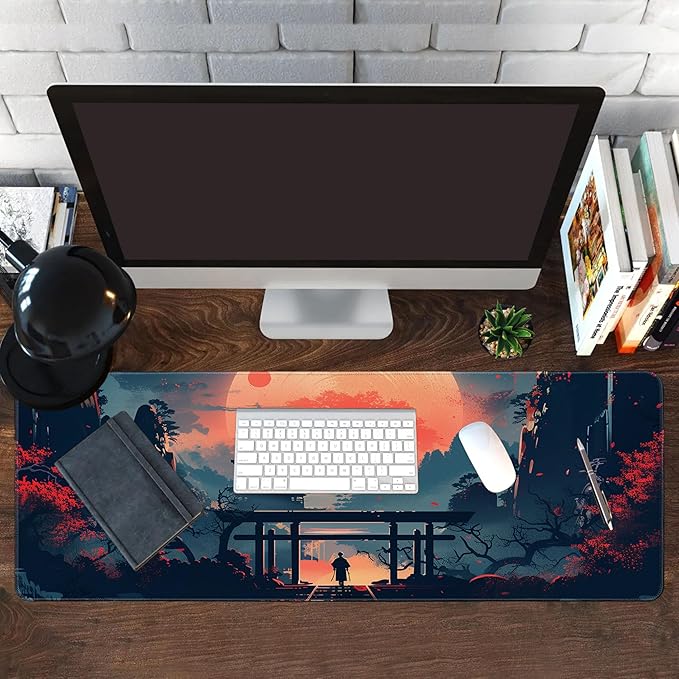 Long Gaming Mouse Pad Extended Anime Large Desk Pad with Non-Slip Base Full Keyboard Mat with Stitched Edges for Gaming and Office 31.5 x 11.8 inches (Warrior)