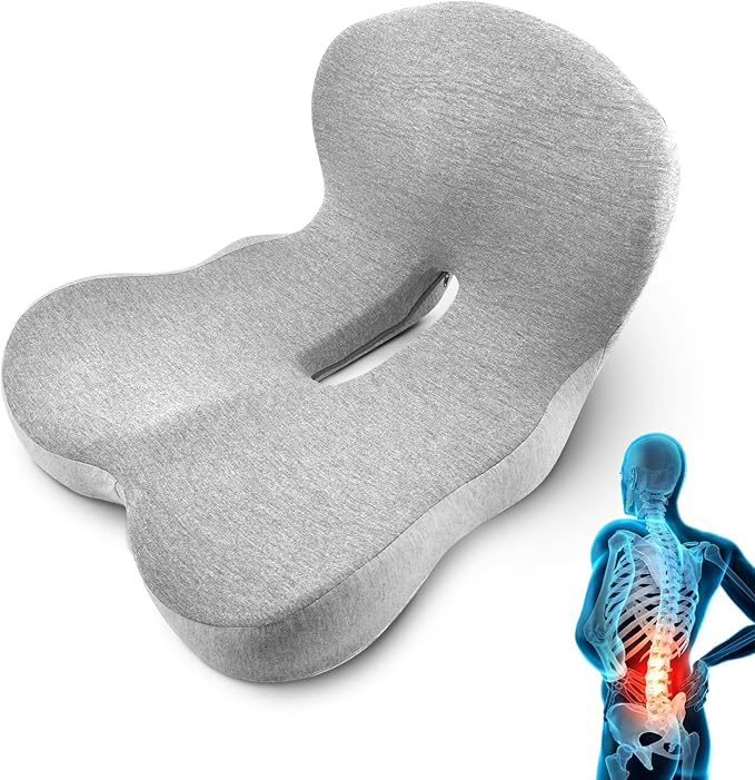 L-Shaped Ergonomic Memory Foam Seat Cushion, Breathable Non-Slip Car & Office Chair Cushion for Long Sitting, Orthopedic Support for Truck Drivers, Desk & Wheelchair(Grey)